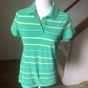 American Eagle Outfitters Medium Green Striped Polo Shirt
